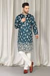 Buy Aham-Vayam Teal Cotton Embroidery Upwan Kurta And Pant Set at Aza Fashions Buy_Aham-Vayam_Teal Cotton Embroidery Upwan Kurta And Pant Set _at_Aza_Fashions