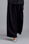 Buy_Deepika Arora_Black Linen Fabric Flowers V-neck, Collared Wrap Around Top And Pant Set 