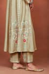 Sue Mue_Beige Silk, Cotton, Tissue Embroidery, Sequins, Beads, Zari Amu Kurta Set _Online_at_Aza_Fashions