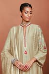 Shop_Sue Mue_Beige Silk, Cotton, Tissue Embroidery, Sequins, Beads, Zari Amu Kurta Set _Online_at_Aza_Fashions
