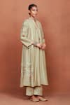Buy_Sue Mue_Beige Silk, Cotton, Tissue Embroidery, Sequins, Beads, Zari Amu Kurta Set 