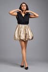 Shop_Deepika Arora_Black Cotton Collared, V-neck Button-down Shirt And Bubble Mini Skirt Set _Online_at_Aza_Fashions