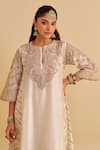 Buy_Sheetal Batra_Ivory Chanderi Silk Embroidery, Metallic Aqsha Chauga Kurta With Palazzo _Online_at_Aza_Fashions