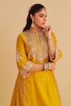 Buy_Sheetal Batra_Mustard Chanderi , Organza Embroidery, Anaiza Chauga Kurta Palazzo Set _Online_at_Aza_Fashions