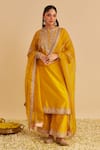 Buy_Sheetal Batra_Mustard Chanderi , Organza Embroidery, Anaiza Chauga Kurta Palazzo Set _at_Aza_Fashions