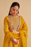 Sheetal Batra_Mustard Chanderi , Organza Embroidery, Anaiza Chauga Kurta Palazzo Set _at_Aza_Fashions