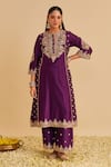 Sheetal Batra_Purple Chanderi , Organza Embroidery, Zari, Anaiza Kurta Palazzo Set _Online_at_Aza_Fashions