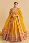 Shop_Sheetal Batra_Mustard , Organza Embroidery, Sequins, Zari Amara Paisley Lehenga Set _Online_at_Aza_Fashions