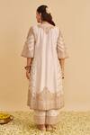 Shop_Sheetal Batra_Ivory Chanderi , Organza Embroidery, Zari Keyhole Aqsha Kurta Set _at_Aza_Fashions