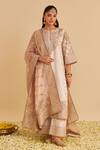 Buy_Sheetal Batra_Ivory Chanderi , Organza Embroidery, Zari Keyhole Aqsha Kurta Set _at_Aza_Fashions