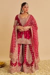 Buy_Sheetal Batra_Fuchsia Chanderi , Organza Embroidery, Zari Alina Kurta Sharara Set _at_Aza_Fashions