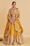 Buy_Sheetal Batra_Mustard Silk, Tissue Embroidery, Zari, Sequins, Stones, Aashina Lehenga Set _at_Aza_Fashions