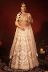 Buy_Archana Kochhar_Ivory Silk, Net Gota Patti, Pearls, Embroidery V-neck Lehenga Set _at_Aza_Fashions