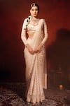 Buy_Archana Kochhar_Ivory Brocade, Silk, Net Zari, Chevron Kali Pre-draped Saree With Blouse _at_Aza_Fashions