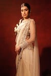 Buy_Archana Kochhar_Ivory Georgette, Net Gota Patti, Mirrors, Kali Pre-draped Saree With Blouse _Online_at_Aza_Fashions
