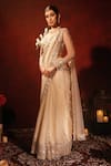 Shop_Archana Kochhar_Ivory Georgette, Net Gota Patti, Mirrors, Kali Pre-draped Saree With Blouse _Online_at_Aza_Fashions