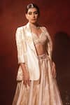 Buy_Archana Kochhar_Ivory Brocade, Silk Gota Patti, Mirrors, Lace Blazer With Kali Lehenga Set _Online_at_Aza_Fashions