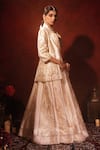 Archana Kochhar_Ivory Brocade, Silk Gota Patti, Mirrors, Lace Blazer With Kali Lehenga Set _at_Aza_Fashions