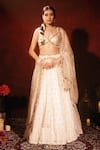 Buy_Archana Kochhar_Ivory Silk, Organza Embroidery, Gota Patti, Zari, Ethereal Lucknowi Lehenga Set _at_Aza_Fashions