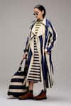 MATI_1 Off White Cotton Embroidery Round Neck, Striped Midi Dress And Longline Jacket Set Online at Aza Fashions MATI_1_Off White Cotton Embroidery Round Neck, Striped Midi Dress And Longline Jacket Set _Online_at_Aza_Fashions