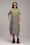 Buy MATI_1 Off White Cotton Embroidery Round Neck, Striped Midi Dress And Longline Jacket Set Online at Aza Fashions Buy_MATI_1_Off White Cotton Embroidery Round Neck, Striped Midi Dress And Longline Jacket Set _Online_at_Aza_Fashions