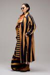 Buy_MATI_1_Brown Cotton Embroidery Crew Neck, Open Striped Midi Dress And Long Jacket Set _Online_at_Aza_Fashions