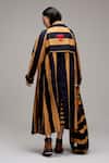 Shop_MATI_1_Brown Cotton Embroidery Crew Neck, Open Striped Midi Dress And Long Jacket Set _at_Aza_Fashions