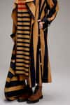 Buy_MATI_1_Brown Cotton Embroidery Crew Neck, Open Striped Midi Dress And Long Jacket Set 