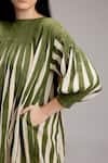 MATI_1_Off White Cotton Round Neck Vertical Stripe Pleated Midi Dress _Online_at_Aza_Fashions