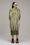 Buy_MATI_1_Off White Cotton Round Neck Vertical Stripe Pleated Midi Dress _Online_at_Aza_Fashions
