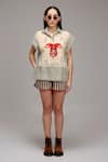 Buy MATI_1 Off White Cotton Embroidery Collared Joker Motif Striped Shirt With Shorts at Aza Fashions Buy_MATI_1_Off White Cotton Embroidery Collared Joker Motif Striped Shirt With Shorts _at_Aza_Fashions