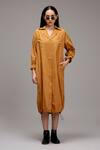 Buy_MATI_1_Brown Cotton Collared, V-neck Midi Dress _at_Aza_Fashions