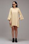 Buy_MATI_1_Off White Cotton V-neck, Collared Short Dress _at_Aza_Fashions