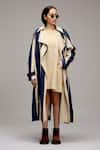 Buy MATI_1 Off White Cotton Embroidery V-neck, Striped Long Jacket And Short Dress Set at Aza Fashions Buy_MATI_1_Off White Cotton Embroidery V-neck, Striped Long Jacket And Short Dress Set _at_Aza_Fashions