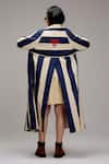 Shop MATI_1 Off White Cotton Embroidery Collared, V-neck Vertical Stripe Longline Jacket at Aza Fashions Shop_MATI_1_Off White Cotton Embroidery Collared, V-neck Vertical Stripe Longline Jacket _at_Aza_Fashions
