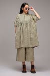 MATI_1_Off White Cotton Embroidery High , Round Stripe Pattern Gathered Tunic _Online_at_Aza_Fashions
