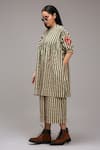 Buy_MATI_1_Off White Cotton Embroidery High , Round Stripe Pattern Gathered Tunic _Online_at_Aza_Fashions