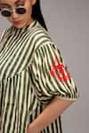 Shop_MATI_1_Off White Cotton Embroidery High , Round Stripe Pattern Gathered Tunic _Online_at_Aza_Fashions