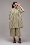 Buy_MATI_1_Off White Cotton Embroidery High , Round Stripe Pattern Gathered Tunic _at_Aza_Fashions