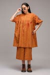 Buy_MATI_1_Brown Cotton Embroidery Mandarin Collar Striped Tunic And Pant Set _at_Aza_Fashions