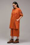 Shop_MATI_1_Brown Cotton Embroidery Mandarin Collar Striped Tunic And Pant Set _Online_at_Aza_Fashions