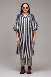 Buy_MATI_1_Off White Cotton V-neck, Mandarin Collar Striped Long Tunic _Online_at_Aza_Fashions