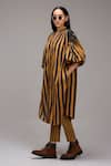 MATI_1_Brown Cotton V-neck, Collared Long Striped Tunic _Online_at_Aza_Fashions