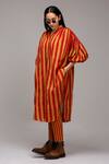 Buy_MATI_1_Brown Cotton Collared, V-neck Striped Tunic And Pant Set _Online_at_Aza_Fashions