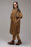 Buy_MATI_1_Brown Cotton V-neck, Collared Striped Tunic And Pant Set  _Online_at_Aza_Fashions
