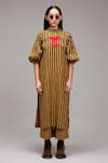 Shop_MATI_1_Brown Cotton Embroidery High Neck Striped Jester Motif Tunic  _Online_at_Aza_Fashions
