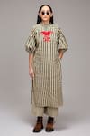 Buy_MATI_1_Off White Cotton Embroidery High Neck Striped Tunic And Pant Set  _at_Aza_Fashions