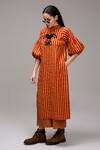 Buy_MATI_1_Red Cotton Embroidery High Neck Striped Jester Motif Tunic And Pant Set _Online_at_Aza_Fashions