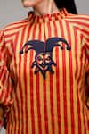 MATI_1_Red Cotton Embroidery High Neck Striped Jester Motif Tunic And Pant Set _at_Aza_Fashions