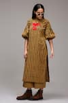 MATI_1_Brown Cotton Embroidery High Neck Striped Tunic And Pant Set  _Online_at_Aza_Fashions